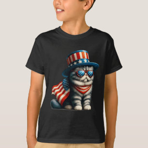 4 juli Kat Amerikaanse vlag Kat Lover Meowica In T-shirt