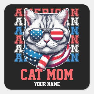 4 juli Kat in Bril Kat Mam Gepersonaliseerd Vierkante Sticker