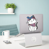 4 juli kat op maat gemaakte vinyl sticker (Laptop op bureau)