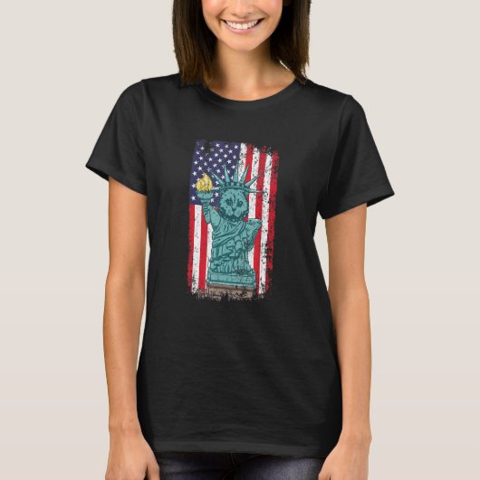 4 juli Kat standbeeld van vrijheid Amerikaanse vla T-shirt (Voorkant)