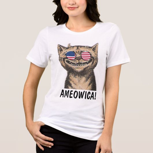 4 juli kat T-shirts, AMEOWICA! Tri-Blend Shirt (Voorkant)