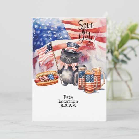 4 juli kat uitnodigingskaart save the date kaart (Staand voorkant)