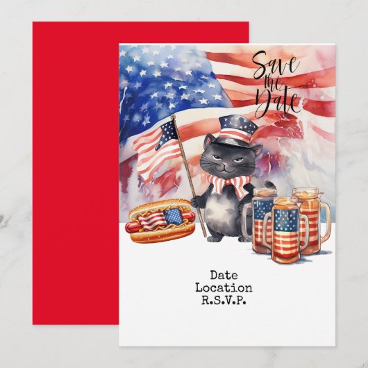 4 juli kat uitnodigingskaart save the date kaart (Voorkant / Achterkant)