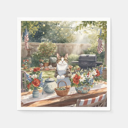 4 juli Katten Servetten Patriottische Kattenfeest  (Voorkant)