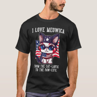 4 juli kattenliefhebber, ik hou van Meowica grappi T-shirt
