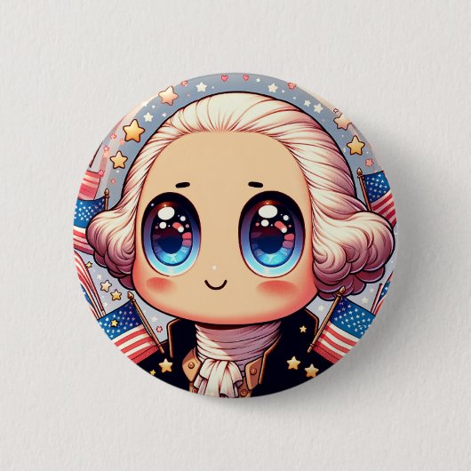 4 juli Kawaii George Washington Pin Ronde Button 5,7 Cm (Voorkant)