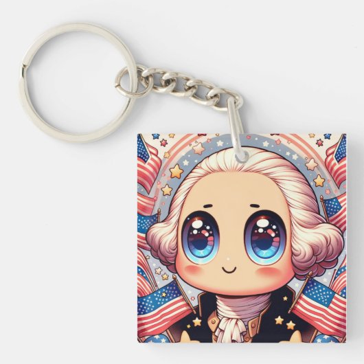 4 juli Kawaii George Washington Sleutelhanger (voorkant)