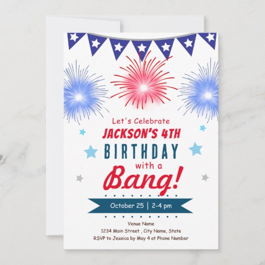 4 juli Kinder Zomervuurwerk Verjaardag Kaart (Voorkant)