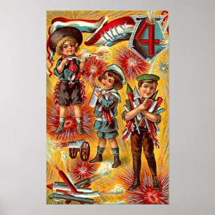 4 juli - Kinderen met Poster van vuurwerk