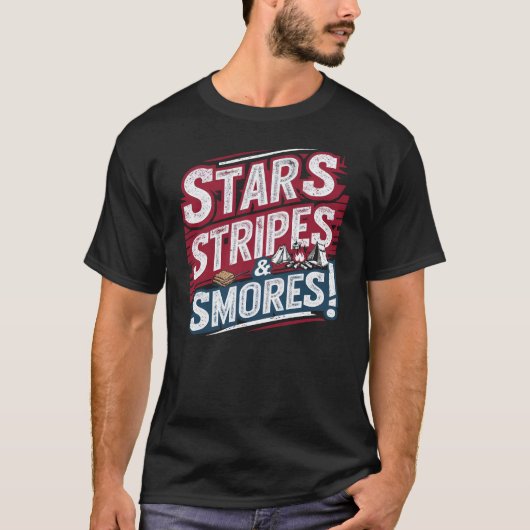 4 juli Klaar: Sterren, Strepen & S'mores T-shirt (Voorkant)