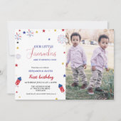 4 juli Kleine Firecracker 1e Twin Verjaardag Kaart (Voorkant)