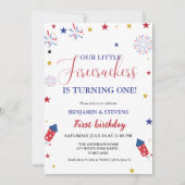 4 juli Kleine Firecracker 1e Twin Verjaardag Kaart (Voorkant)