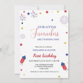 4 juli Kleine Firecracker 1e Twin Verjaardag Kaart (Voorkant)