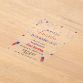 4 juli Kleine Firecracker 1e Verjaardag Acryl Uitnodigingen (Laagn)