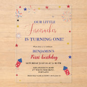 4 juli Kleine Firecracker 1e Verjaardag Acryl Uitnodigingen (Voorkant)