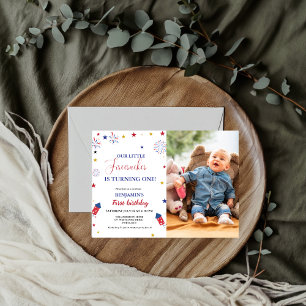 4 juli Kleine Firecracker 1e Verjaardag Kaart