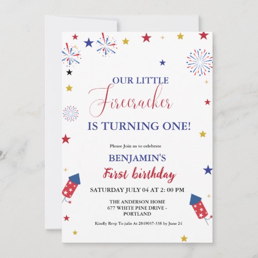 4 juli Kleine Firecracker 1e Verjaardag Kaart (Voorkant)