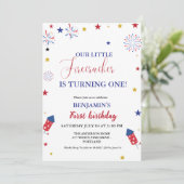 4 juli Kleine Firecracker 1e Verjaardag Kaart (Staand voorkant)