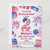 4 juli Kleine Firecracker 2e verjaardagsfeestje Kaart (Voorkant)