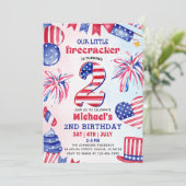 4 juli Kleine Firecracker 2e verjaardagsfeestje Kaart (Staand voorkant)