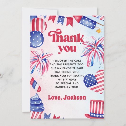 4 juli Kleine Firecracker Verjaardag Bedankkaart (Voorkant)