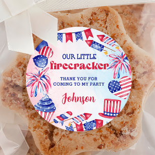4 juli Kleine Firecracker Verjaardagsfeestje Ronde Sticker