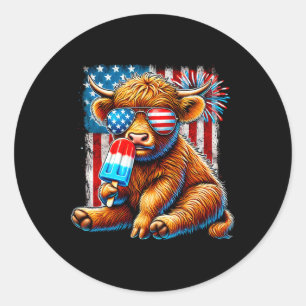 4 juli Koe Popsicle Vuurwerk USA Amerikaans 1 Ronde Sticker