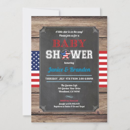 4 juli koppels baby shower retro krijtbord kaart (Voorkant)