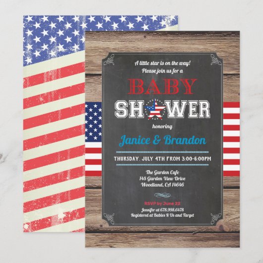 4 juli koppels baby shower retro krijtbord kaart (Voorkant / Achterkant)