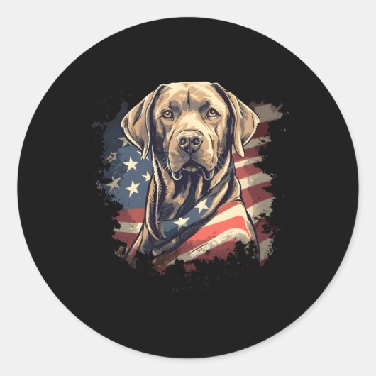 4 juli Labrador Amerikaanse vlag Patriottische Ret Ronde Sticker (Voorkant)