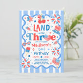 4 juli Land Van De Drie 3de Verjaardagsfeestje Kaart (Staand voorkant)