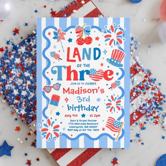 4 juli Land Van De Drie 3de Verjaardagsfeestje Kaart