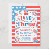 4 juli Land Van De Drie 3de Verjaardagsfeestje Kaart (Voorkant)