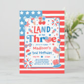 4 juli Land Van De Drie 3de Verjaardagsfeestje Kaart (Staand voorkant)