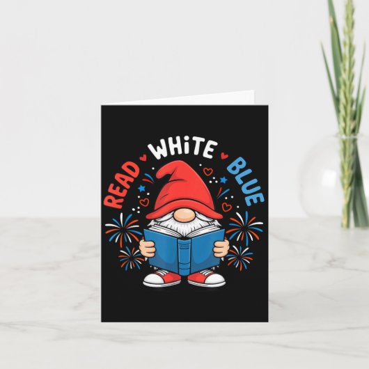 4 juli Lees Witte Blauwe Gnome Leest Boek Kaart (Voorkant)