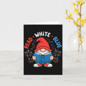 4 juli Lees Witte Blauwe Gnome Leest Boek Kaart (Gele Bloem)