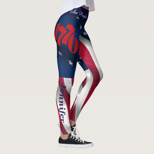 4 JULI Leggings Amerikaanse Flag Jouw naam Parade (Rechts)
