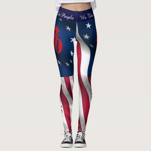 4 JULI Leggings Amerikaanse Flag Jouw naam Parade (Voorkant)