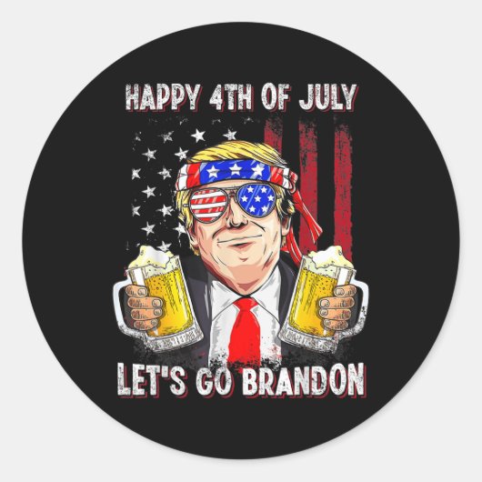 4 juli Let's Go Beer Brandon Trump Beer Ameri Ronde Sticker (Voorkant)