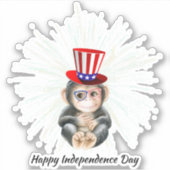 4 juli Leuke aap Gelukkige vrijheid USA vlag Sticker (Voorkant)