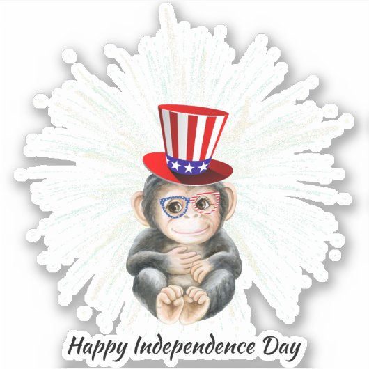 4 juli Leuke aap Gelukkige vrijheid USA vlag Sticker (Voorkant)