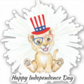 4 juli Leuke leeuw Independe Day USA Flag Glass Sticker (Voorkant)
