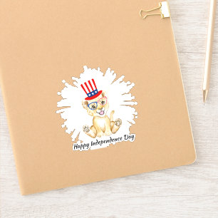 4 juli Leuke leeuw Independe Day USA Flag Glass Sticker