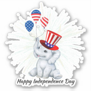 4 juli Leuke olifant Happy Freedom USA vlag Sticker