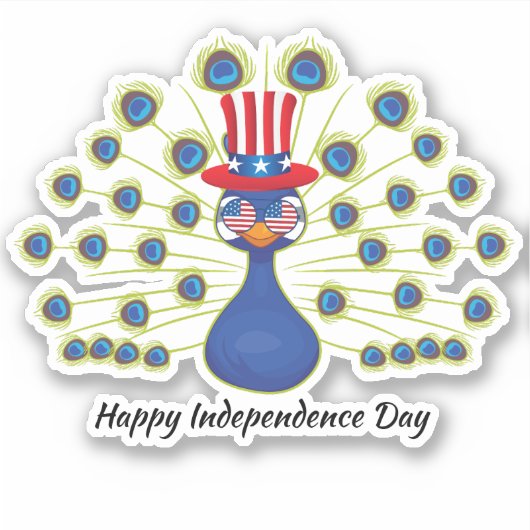 4 juli Leuke pauw Indepe Day USA Flag Glass Sticker (Voorkant)