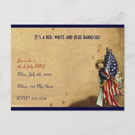 4 juli  Liberty Meisje met Vlaggen Briefkaart (Voorkant)