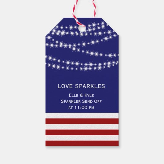 4 juli Liefde Sparkles met Twinkle Lights Cadeaulabel (Voorkant)