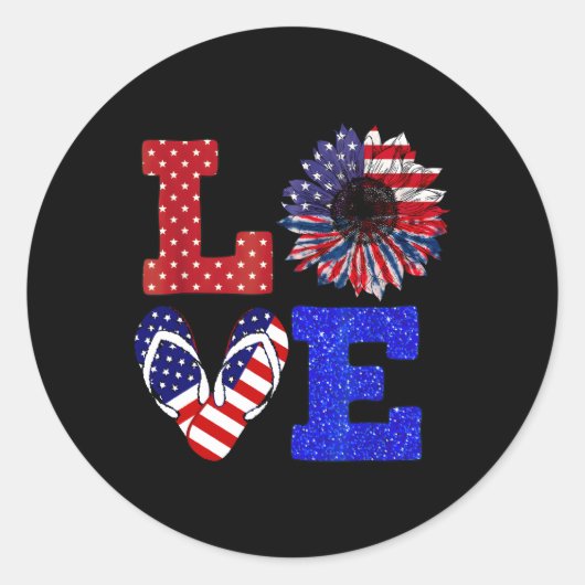 4 juli Liefde Teenslippers Patriottische Amerikaan Ronde Sticker (Voorkant)