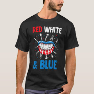 4 juli lippen rood wit en blauw voor vrouwen t-shirt