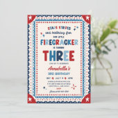 4 juli Little Firecracker 3de verjaardagsfeestje Kaart (Staand voorkant)